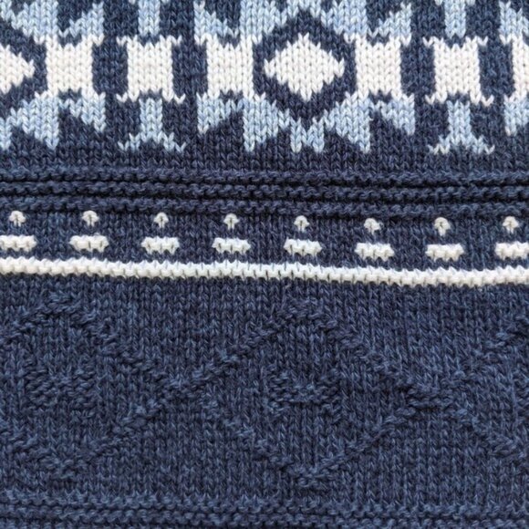 Vintage 90s Jantzen Grandpa Dad Sweater L Fair Isle Striped Blue Cotton Unisex - Picture 6 of 10